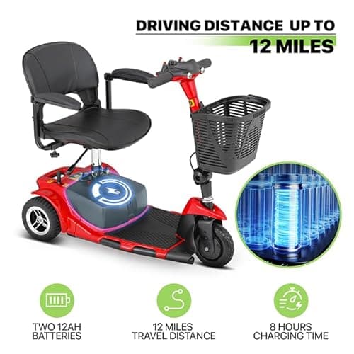 Magshion Folding Mobility Scooter for Adults and Seniors, Foldable Heavy-Duty All-Terrain, 3-Wheel (Red) 5