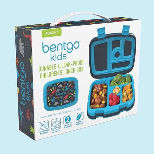 Bentgo Kids Prints Leak-Proof, 5-Compartment Bento-Style Kids Lunch Box - Ideal Portion Sizes for Ages 3-7, Durable, Drop-Proof, Dishwasher Safe, & PFAS & BPA-Free Materials (Dinosaur) 8