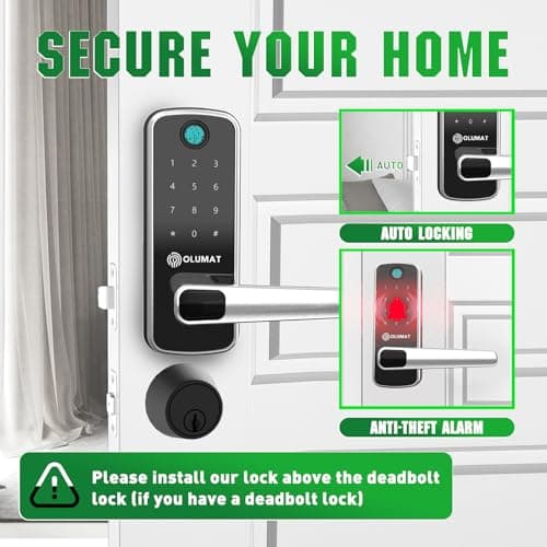 Smart Door Lock with Handle: Olumat Keyless Entry Door Lock with WiFi Gateway - Smart Locks for Front Door with Keypad - Fingerprint Lock 7