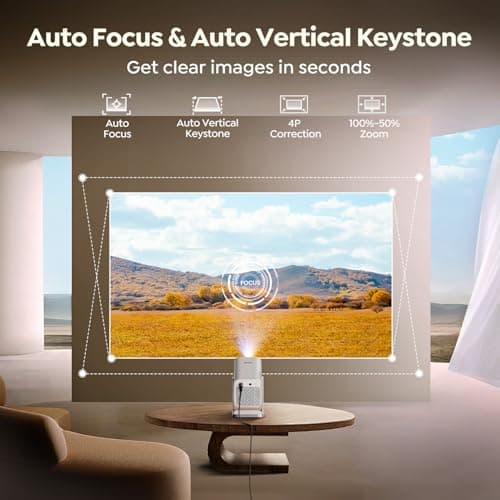 [4K Support/Auto Focus/360°Adjustable Stand]Smart-Projector-4K with WiFi 6 and Bluetooth5.2, Native 1080P Mini Portable Projector, Dolby Audio, TOPTRO Outdoor Movie Proyector Compatible with Netflix 5