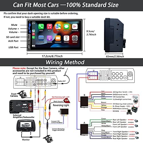 Double Din Car Stereo Compatible with Apple CarPlay and Android Auto - 7inch HD Touchscreen Car Audio Receivers with Bluetooth, Mirror Link, Backup Camera, SWC/USB/AUX/TF/Subwoofer, FM Car Radio 6