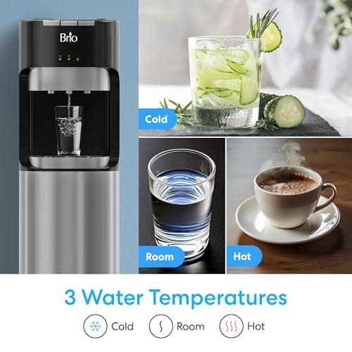 Brio Bottom Loading Water Cooler Dispenser for 5 Gallon Bottles - 3 Temperatures with Hot, Room & Cold Spouts, Child Safety Lock, LED Display with Empty Bottle Alert, Stainless Steel 5