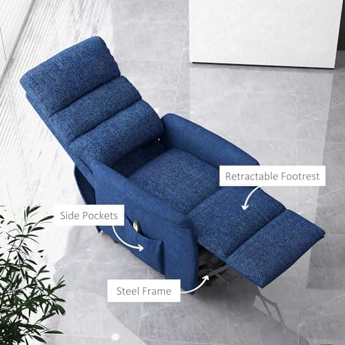 HOMCOM Power Lift Recliner Chair for Elderly, Easy Assembly, Fabric Lift Chair for Adults, Recliner Sofa with Remote Control, Side Pockets for Living Room, Dark Blue 7