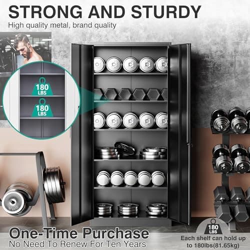 SISESOL Metal Storage Cabinet with 2 Doors and 6 Shelves,Black Metal Cabinet with Lock,71" Lockable Garage Storage Cabinets,Locking File Cabinet,Steel Tool Cabinets for Home,Office,Garage,Shop,School 8