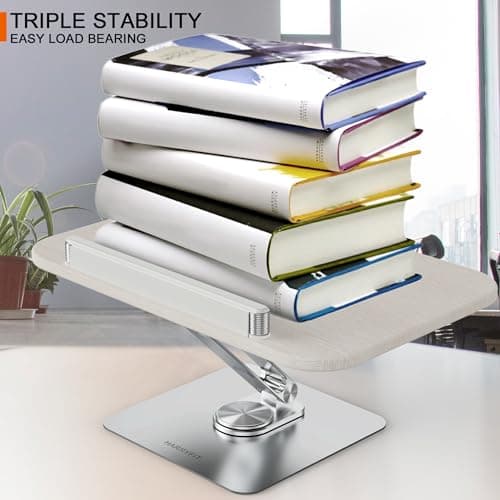 HARRYFIT Book Stand for Reading, 360° Rotate & Multi Heights Adjustable Book Holder,Foldable Cookbook Book Stands with Elastic Page Clips for Sheet Music, Recipe, Laptop, Textbook (Light Wood) 5