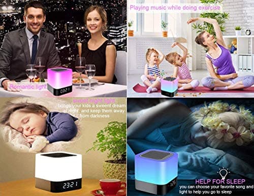 Gallstep Night Lights Bluetooth Speaker, Alarm Clock Bluetooth Speakers Touch Sensor Bedside Lamp Dimmable Multi-Color Changing Bedside Lamp, MP3 Player, Wireless with Lights 8