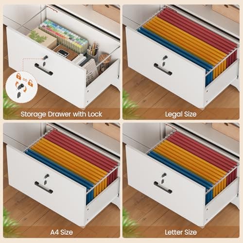 SEDETA 56.7" L Shaped Standing Desk, Reversible Computer Office Desk with Drawers & Hutch, Stand Up Corner Gaming Desks with LED Lights & Power Outlets for Home Office, White 5