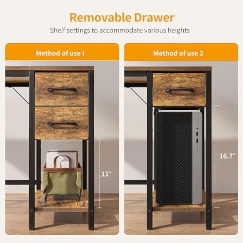CubiCubi Computer Desk with 2 Drawers, 40 Inch Small Home Office Desk Study Writing Table, Rustic Brown 5