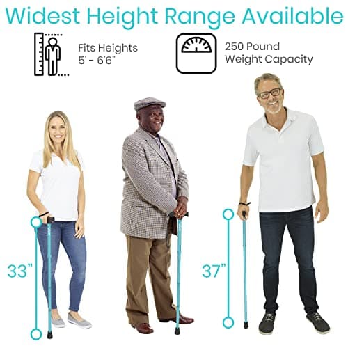 Vive Folding Cane - Foldable Walking Cane for Men, Women - Fold-up, Collapsible, Lightweight, Adjustable, Portable Hand Walking Stick - Balancing Mobility Aid - Sleek, Comfortable 5