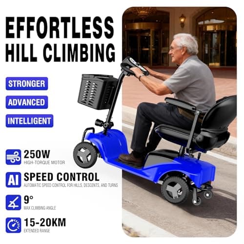 Mobility Scooter for Adults,4 Wheel Mobility Scooter,15 Miles Range,300LBS Capacity,Lightweight and Portable,with LED Headlights and Basket,Charger Included,Gifts Suitable for Elders,Blue 5