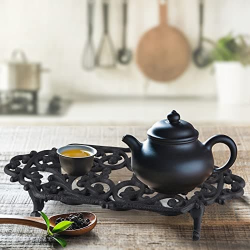 MOLIGOU Cast Iron Teapot Warmer, Teapot Warmer Stand with 3 Tealight Candle Holders, Teapot Heater Base 5