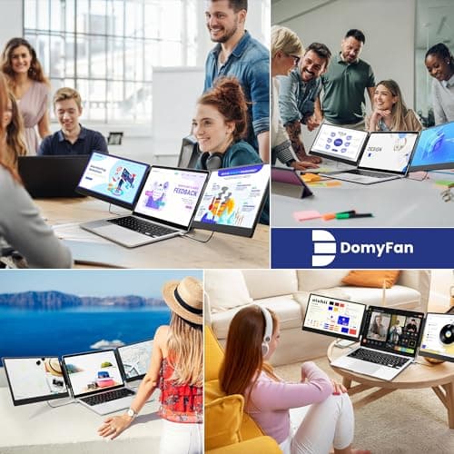 domyfan 14" Laptop Screen Extender, S3 FHD 1080P IPS Triple Portable Monitor Laptop, HDMI/USB-A/Type-C Compatible with Windows/Mac/Android 7