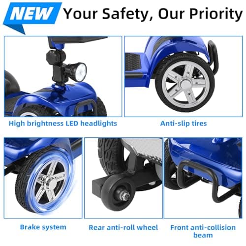 20 Miles 4 Wheels Mobility Scooter for Seniors/Adults Up to 300LBS,350W Electric Wheelchair Detachable Lithium Battery,Dual Baskets,Rotating Seat,with Taillight, USB Charging, Blue 18AH 7