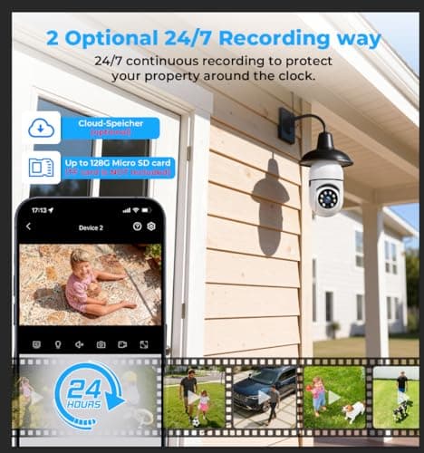 Light Bulb Security Camera 2 Packs, 5G&2.4GHz 2K Security Cameras Wireless Outdoor 360° PTZ Cameras for Home Security with Color Night Vision, 2 Way Talk, AI Human Detection, Screw in Light Socket 7