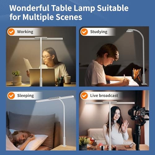 SEOUFRDZ Desk Lamp, 3 Colors Stepless Dimming LED Desk Lamps for Home Office Adjustable Memory Desk Light with Clamp Touch Control Office Lamp Eye Caring Computer Light for Working Sewing(White) 7