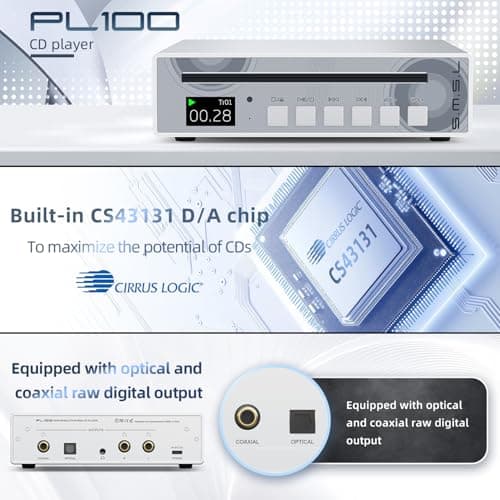 SMSL PL100 CD Player 3.5mm High-Power Headphone Output RCA Optical Coaxial Output Supports Transmission MQA Decoder CS43131 Decoding Chip Decoding Headphone Amplifier (PL100-Silver) 5