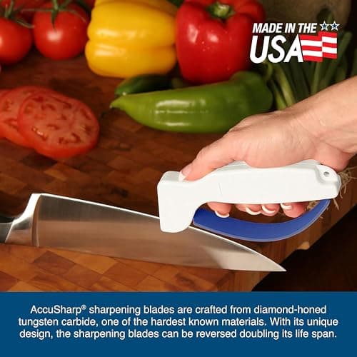 AccuSharp Knife Sharpener, Ergonomic Comfortable Handle, Compact & Easy to Use, Restore and Hone Straight & Serrated Knives, White 7