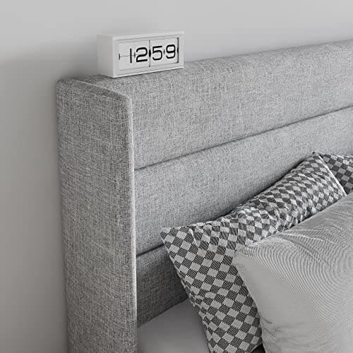 SHA CERLIN Full Size Lift Up Storage Bed/Modern Wingback Headboard/Upholstered Platform Bed Frame/Hydraulic Storage/No Box Spring Needed/Wood Slats Support/Light Grey 8
