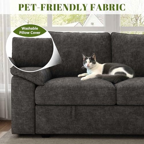 SUAWY 108 Inch Sectional Sleeper Sofa with Pull Out Bed, U Shaped 7 Seat Modular Sectional Sofa with Storage, Sectional Couches for Living Room, Cloud Modular Couch,Removable Sofa Cover, Dark Grey 8