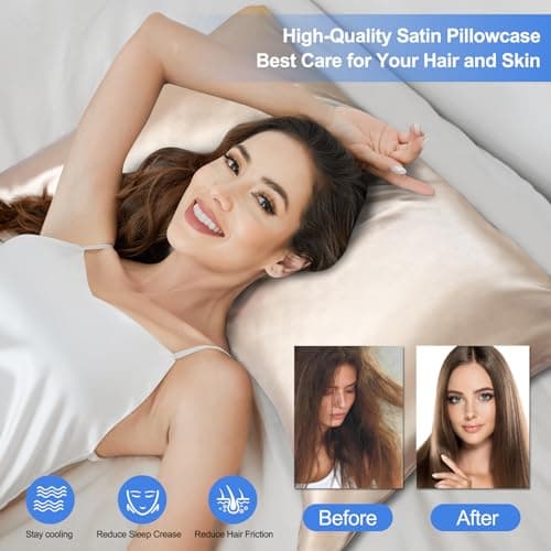 Curved Pillow Case, Side Sleeper Pillowcase, Champange Satin Pillowcase Cover with Zipper, Breathable and Soft, Queen Size 20 x 30 Inches 2