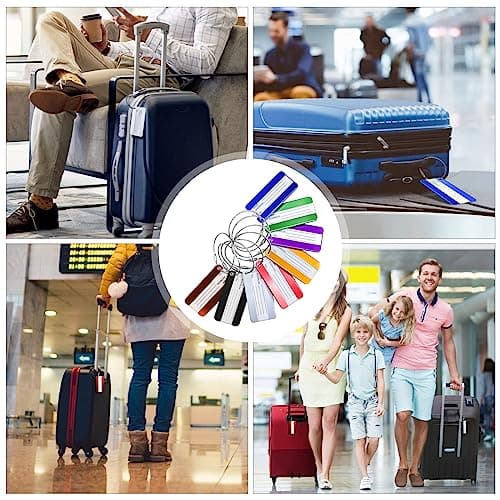AOUTACC 8 Pack Aluminium Metal Travel Luggage Tags Suitcase Card Holder Baggage Name Address ID Bag Label with Key Ring 7