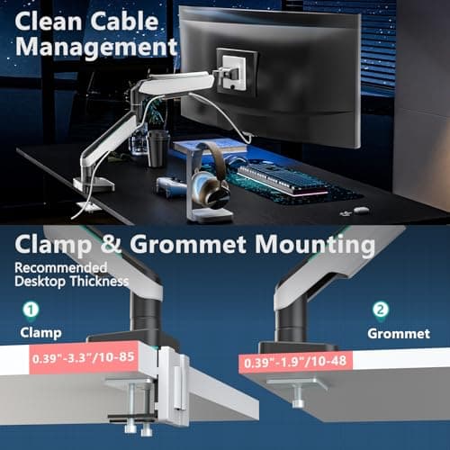 WALI Heavy Duty Monitor Arm, Monitor Stand for Screen up to 49 inch, 44 lbs, Aluminum Ultrawide Computer Mount for Samsung Odyssey G9, Adjustable, Mounting Holes 75 and 100 (GAM001XL), White 6