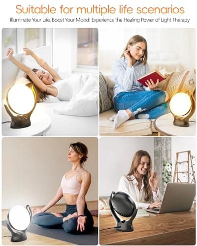 HIBOITEC Light Therapy Lamp, UV-Free 10000 Lux Therapy Light, Rotatable Sunlight Lamp with 3 Color Temperature & 5 Adjustable Brightness Levels & Timer & Memory Function 6