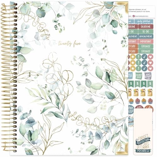 bloom daily planners HARDCOVER 2025 (8.5" x 11") Calendar Year Day Planner (January 2025 - December 2025) - Passion/Goal Organizer - Monthly & Weekly Inspirational Agenda Book - Eucalyptus, White