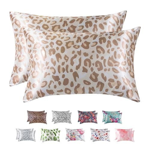 MR&HM Satin Pillowcase for Hair and Skin, Silk Satin Pillowcase 2 Pack, King Size Pillow Cases Set of 2, Silky Pillow Cover with Envelope Closure (20x36, Champagne Leopard)