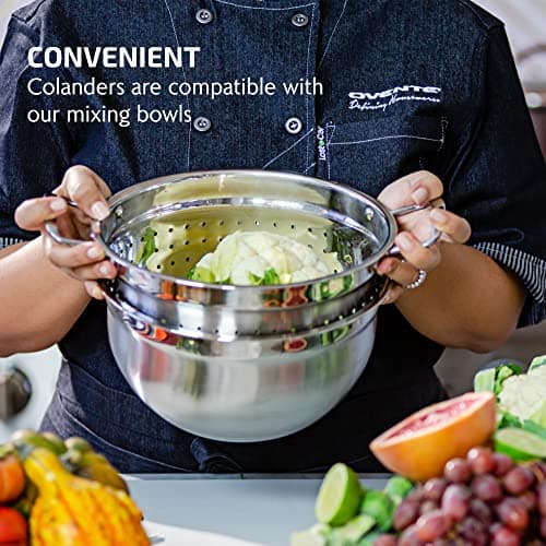 OVENTE Premium Stainless Steel Colander Set of 3 with Comfortable Large Handles, 1.5, 3, 5 Quarts Essential Kitchen Strainer for Draining Spaghetti Pasta, Rinsing Vegetables or Fruits, Silver C46263S 11