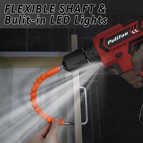 PULITUO Cordless Drill Set, 20V Electric Power Drill with Battery And Charger, 30N.m and 21+1 Torque, 2 Variable Speeds, with 59pcs Drill Driver Bits Kit, Screws Set，(Red) 6