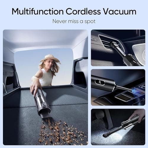 PUFTEM Car Vacuum Cleaner, 15000Pa High Power Handheld Vacuum, LED Display Cordless Car Vacuum, 2 Speeds, 30 Mins Runtime, 150ml Dust Cup, 4 in 1 Portable Mini Vacuum for Car, Home, Office 6