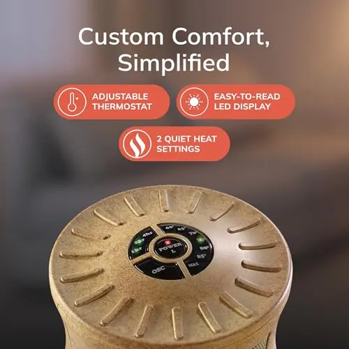 Lasko Oscillating Designer Series Ceramic Space Heater for Home with Adjustable Thermostat, Timer and 2-Speeds, 16 Inches, 1500W, Beige, 6405 5