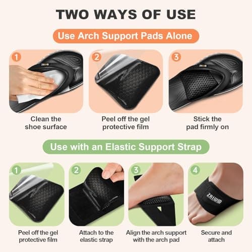 ZAIWOO Wearable Arch Support Inserts for Women & Men – 2 Adjustable Heights, Non-Slip Breathable – Plantar Fasciitis Relief Arch Band for Flat Feet, High Arches 7