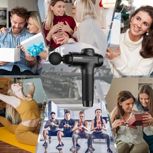 RAEMAO Massage Gun, Handheld Electric Deep Tissue Muscle Massager for Athletes for Pain Relief Attaching 8 Replacement Heads, Percussion Massager with 10 Speeds, Father's Day Gifts, Black 9