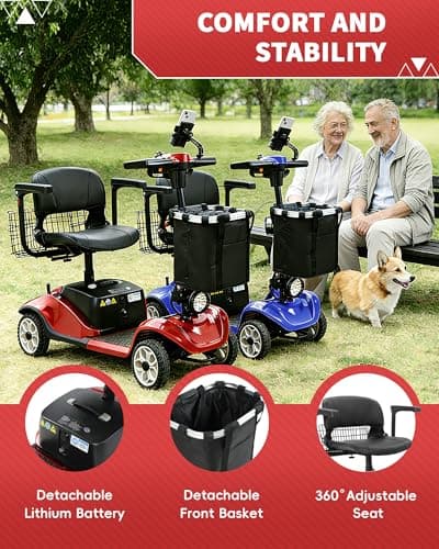 4-Wheel Mobility Scooter with Suspension&Phone Holder,350W Mobility Scooters for Seniors/Adults with Detachable Lithium Battery,330LBS Capacity 18Miles Electric Wheelchair,Front&Rear Basket 5