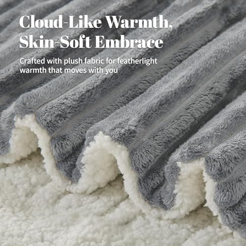 Easthome Electric Heated Blanket Queen Size Dual Control - 84"x90" Fast Heating Bed Blankets with 6 Heating Levels & 10 Hours Auto Off, Soft Ribbed Flannel, Over-Heat Protection ETL, Light Gray 2