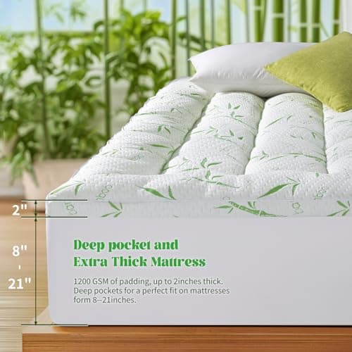 LIANLAM Bambu Mattress Topper Twin XL,1000 GSM Cooling Mattress Pad,2In Extra Thick Pillow Top Mattress Topper for Back Pain,Soft Mattress Pad with 8"-18" Deep Pocket(39"x80") 8