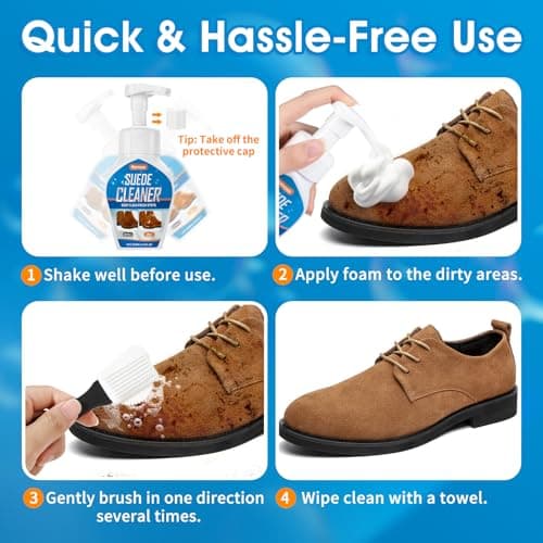 Nanoxa Suede Cleaner, 6.76 fl oz Suede and Nubuck Shoe Cleaner with Brush & Towel, No-Rinse Foam Shoe Cleaning Kit, Removes Dirt and Stains for Suede, Nubuck, Leather, Boots, Sneaker, etc 6