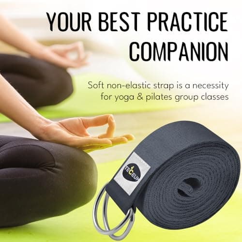 TECEUM Yoga Strap & Mat Strap – 2 IN 1 – Cotton – 6 ft 8 ft 10 ft (30+ colors) – Adjustable Non-Slip Belt for Yoga, Pilates, Stretching, Physical Therapy, Fitness & Home Workout – For Carrying Mats 9