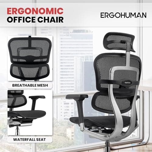 Ergohuman Eurotech ME7ERG GEN2 High Back Mesh Office Chair with Tilt Tension Control, Tilt Lock, Back Angle, Back Height, Synchro Tilt, Seat Height, Seat Depth, and Arm Height Adjustments, Black 5