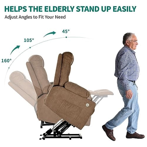 YITAHOME Electric Power Lift Recliner Chair for Elderly, Fabric Recliner Chair with Massage and Heat, Spacious Seat, USB Ports, Cup Holders, Side Pockets, Remote Control (Dark Brown) 5