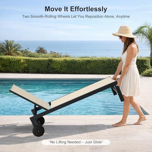 PURPLE LEAF Outdoor Chaise Lounge with Wheels for Outside 2 Pieces Aluminum Patio Lounge Chair with 5 Adjustable Position Recliner for Patio, Beach, Yard, Pool, Side Table Included, Beige 5