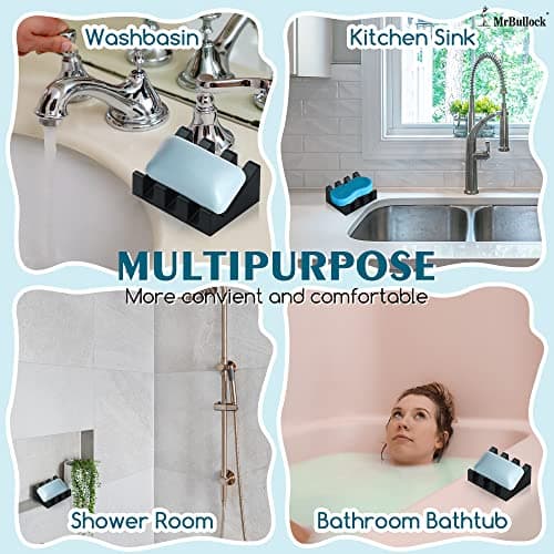 Silicone Soap Dish for Bar Soap Holder for Shower Bathroom Self Draining Waterfall Drying Tray Keep Soap Bars Dry Clean & Easy Cleaning (Black*2, 2) 7