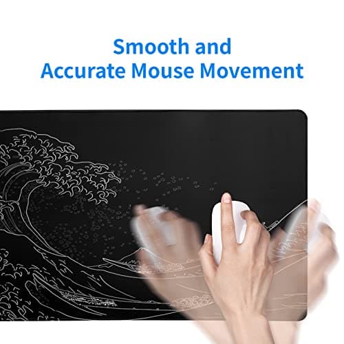 Brecoy Japanese Sea Wave Large Mouse Pad, Anime Black Gaming, Extended Kanagawa Mat Desk Pad, 3mm Thick Long Non-Slip Rubber Base Mice Pad, 31.5 X 11.8 Inch 5