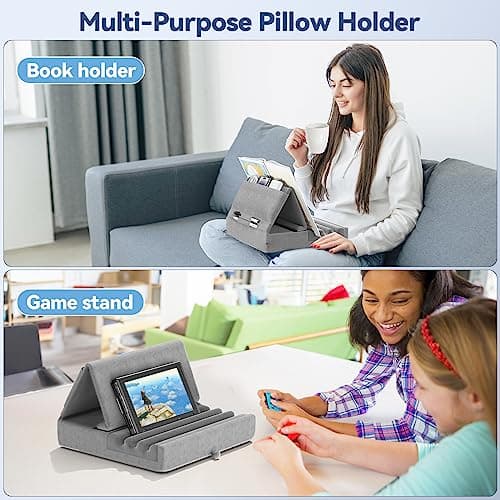 KDD Tablet Pillow Holder, Foldable iPad Stand for Lap, Bed and Desk -Tablet Soft Pad Dock with Pocket & Stylus Mount Compatible with iPad Pro 12.9, 10.5, 9.7 Air Mini 6 5 4 3, Galaxy Tab, E-Reader 8
