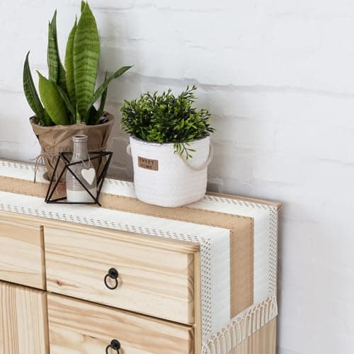 2 Pack Macrame Table Runner Farmhouse Style - 72 Inches Christmas Table Runner Splicing Woven Table Runner with Tassel Beige Farmhouse Fall Decor for Bohemian Rustic Wedding Decor Bridal Shower 8