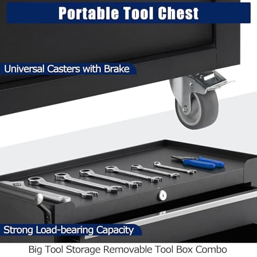 Rolling Tool Chest, 4 Drawers Tool Storage Cabinet with Wheels, Portable Tool Cabinet Organizer with Locking System & Drawer Liners,Universal Lockable Wheels, Tool Storage Cart for Garage, Workshop 6