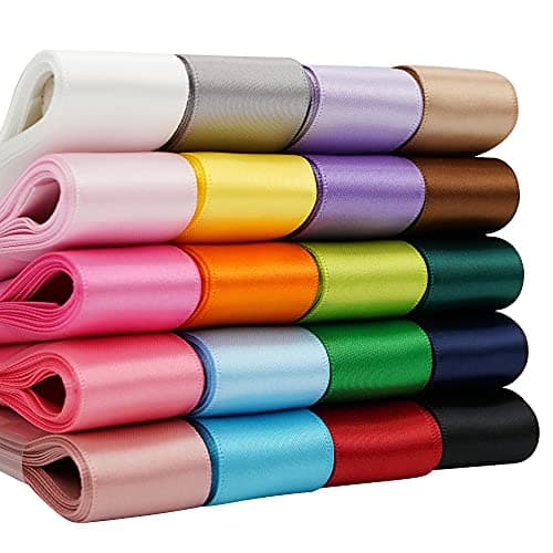 HUIHUANG 1 inch Satin Ribbon Solid Color Ribbon Assorted Double Faced Satin Fabric Hair Ribbon for Crafts, Gift Wrapping, Wedding Party Decor, 20 Colors with 2 Yards Each, Total 40 Yards Per Package