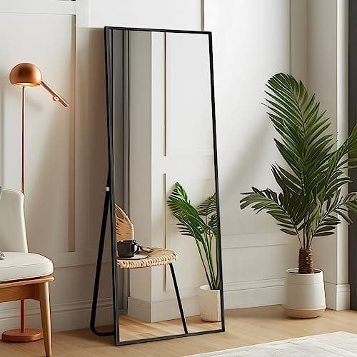 self Full Length Floor Mirror 43"x16" Large Rectangle Wall Mirror Hanging or Leaning Against Wall for Bedroom, Dressing and Wall-Mounted Thin Frame Mirror - Black, 43" x 16" (USAM004)